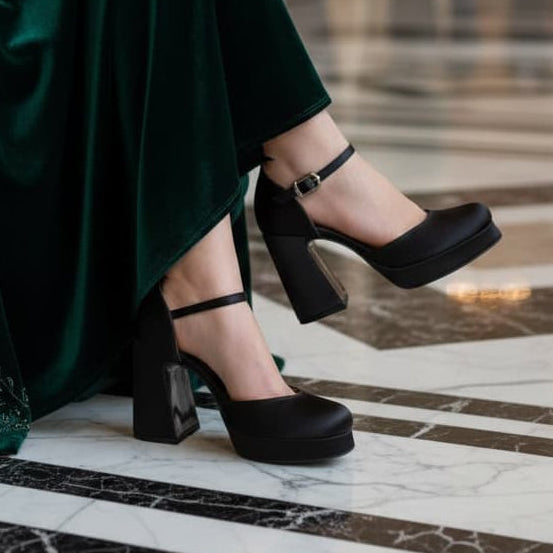 10cm black high-heeled shoes