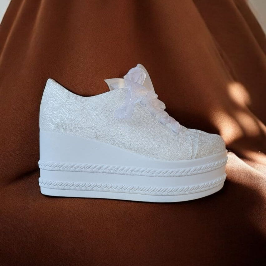 حذاء رياضي للعرائس بكعب إسفين/روك +8 سم | أحذية زفاف لبنان R8-3 جينا