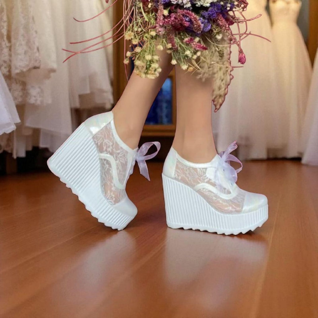 حذاء رياضي بكعب إسفين/روك للعرائس، ارتفاع 11-12 سم | أحذية زفاف لبنان R12-Sal