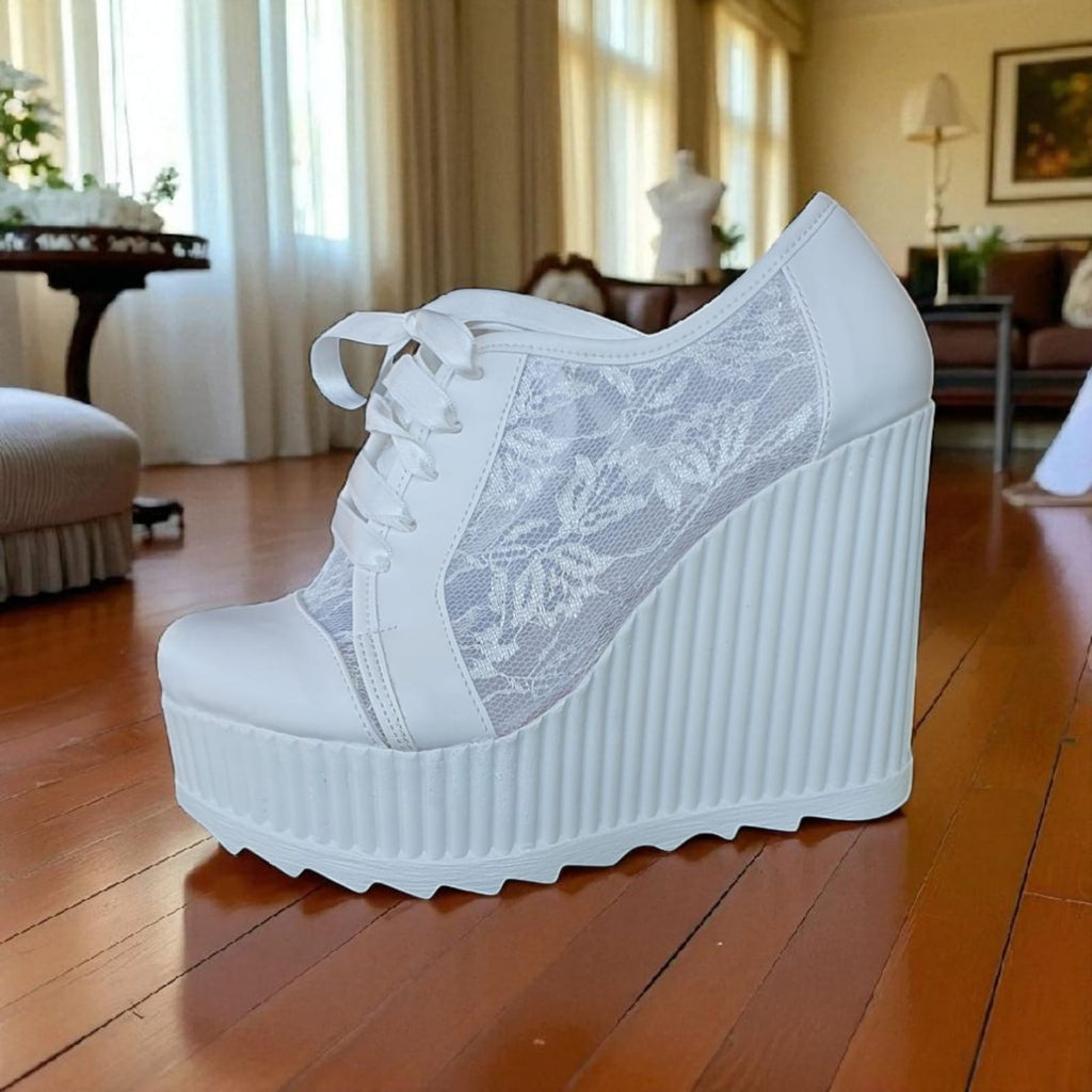 حذاء رياضي بكعب إسفين/روك للعرائس، ارتفاع 11-12 سم | أحذية زفاف لبنان R12-Sal