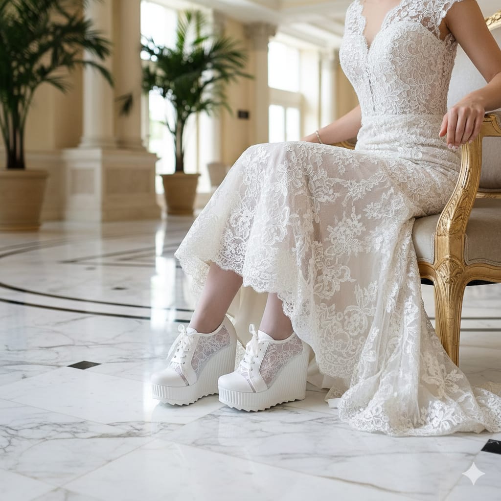 حذاء رياضي بكعب إسفين/روك للعرائس، ارتفاع 11-12 سم | أحذية زفاف لبنان R12-Sal