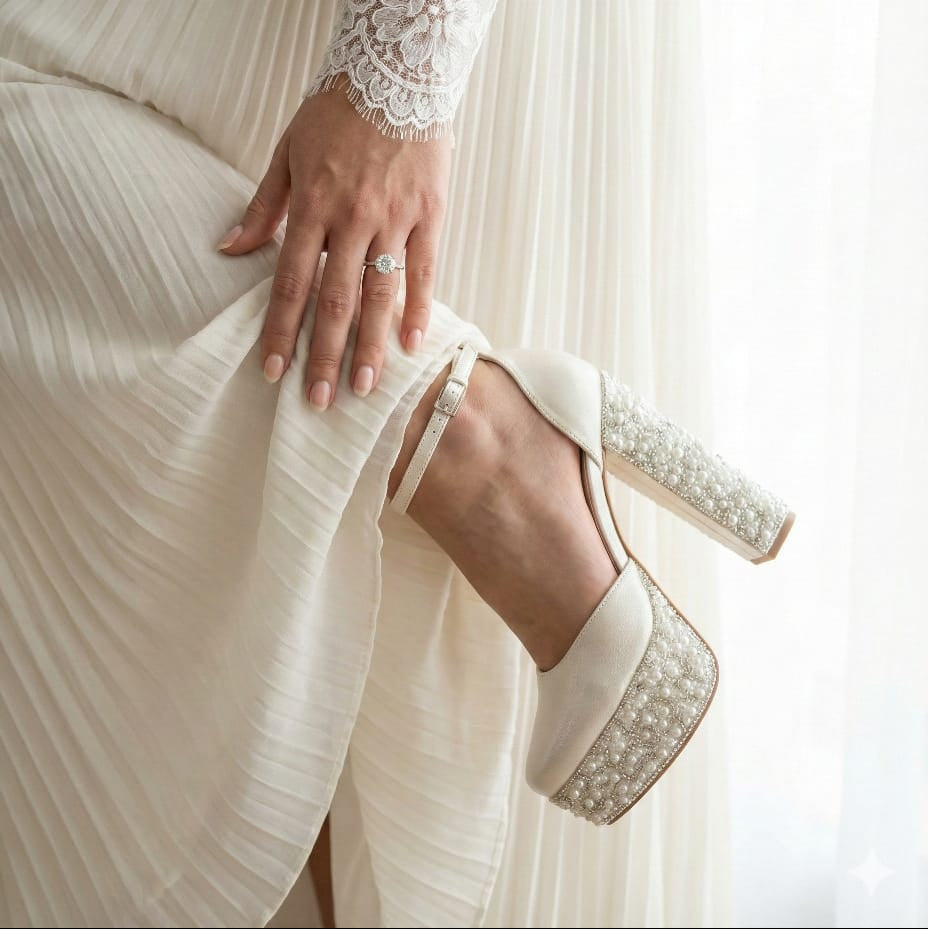 15-16 cm Wedding Pearl White Stones Bridal High Heels Double Semelle L16 KSA